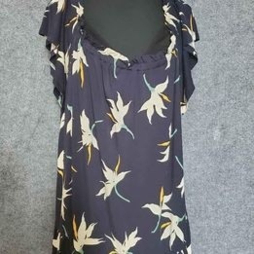 Lane Bryant Flowy Top Navy Blue Floral Off Shoulder Shirt Size 26/28